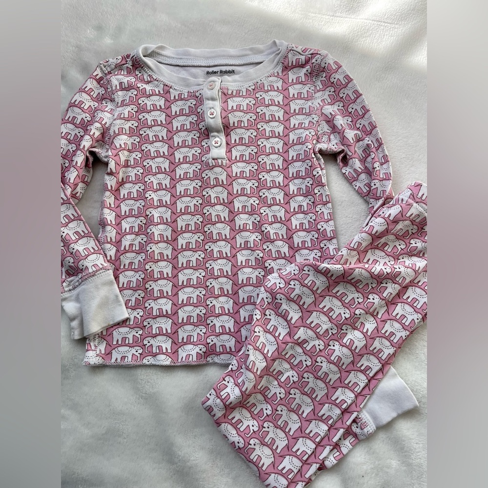 Roller Rabbit Kids Hathi Two Piece Pajama Set Pink Elephants Set